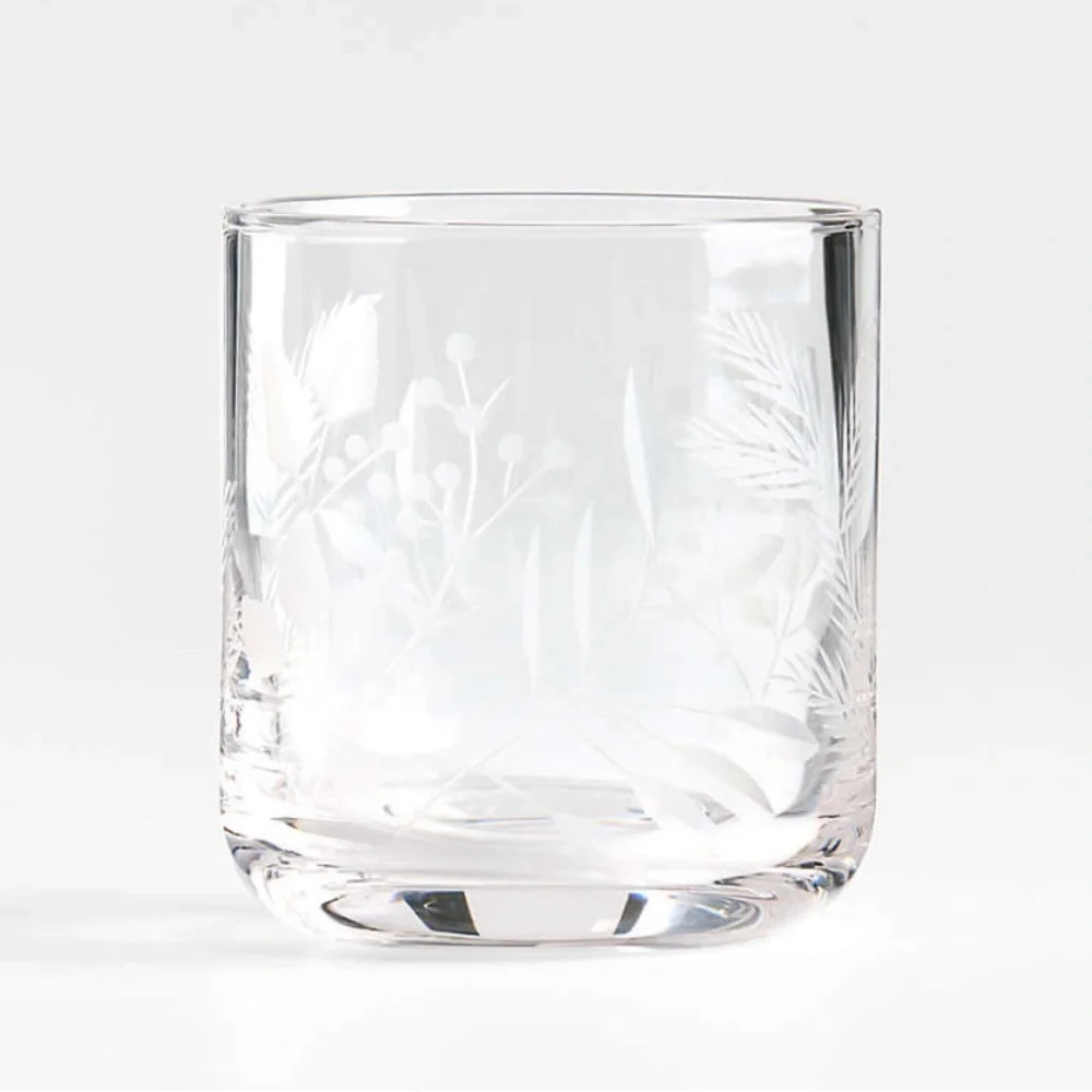 Crate&Barrel Winterberry 11-oz. Etched Double-Old Fashioned Glass